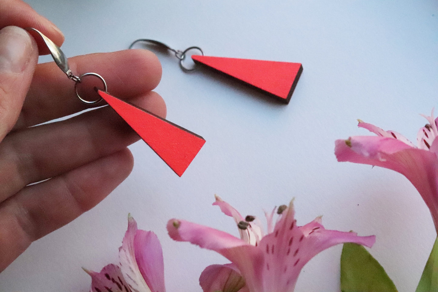 NEON PINK TRIANGLE EARRINGS