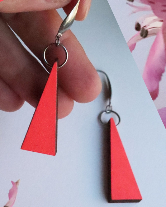 NEON PINK TRIANGLE EARRINGS