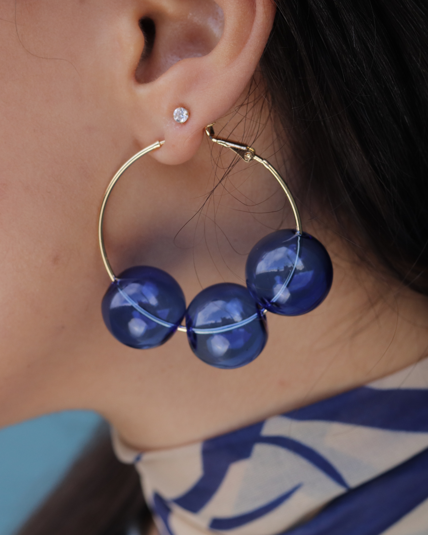 BLUE BUBBLE HOOP EARRINGS