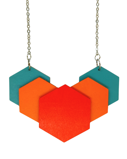 RETRO ORANGE WOODEN NECKLACE