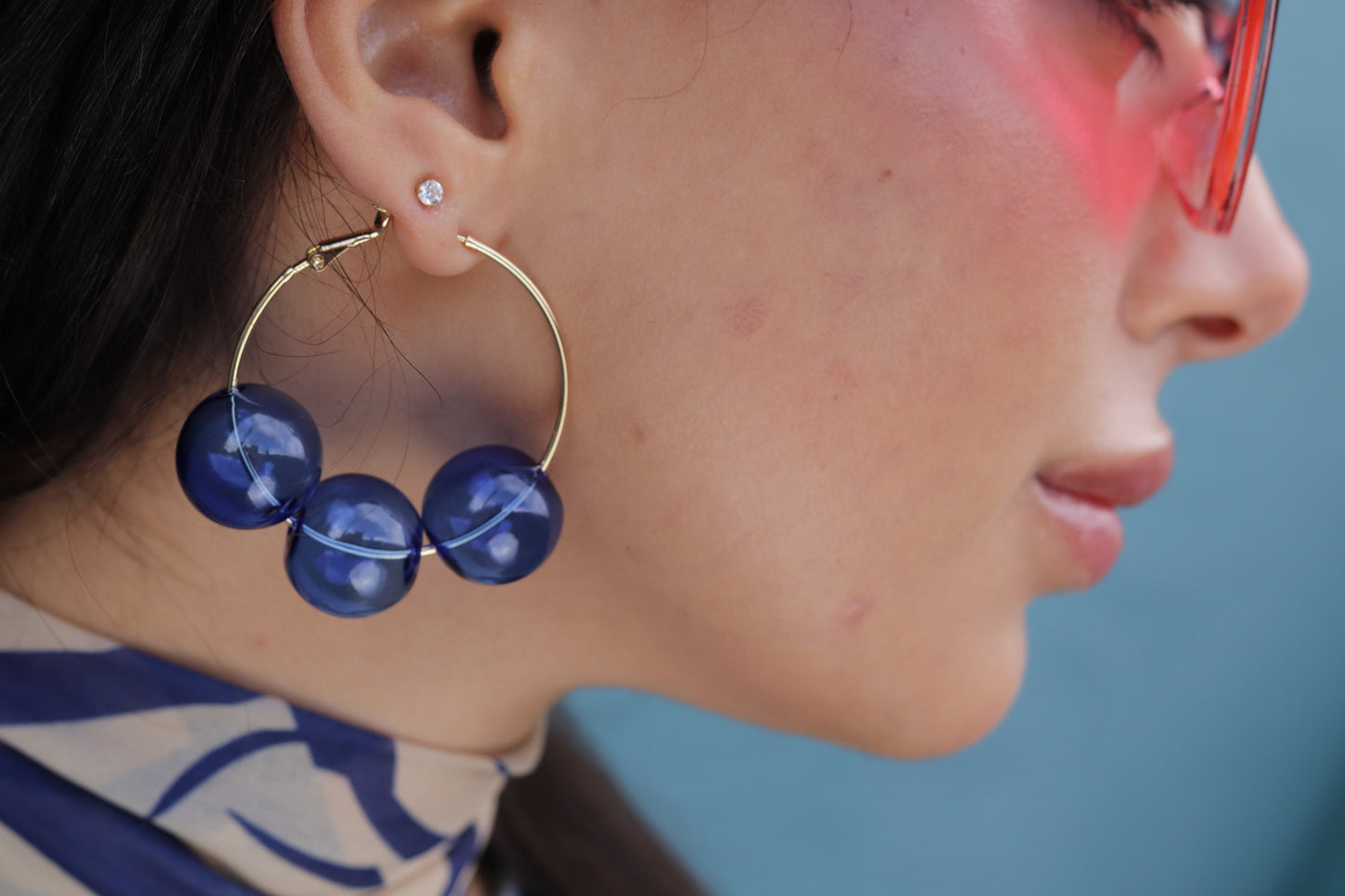 BLUE BUBBLE HOOP EARRINGS