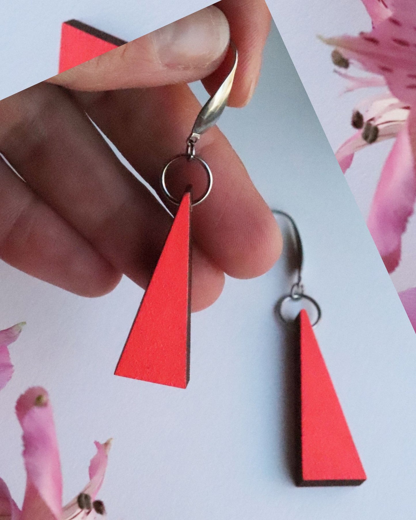 NEON PINK TRIANGLE EARRINGS